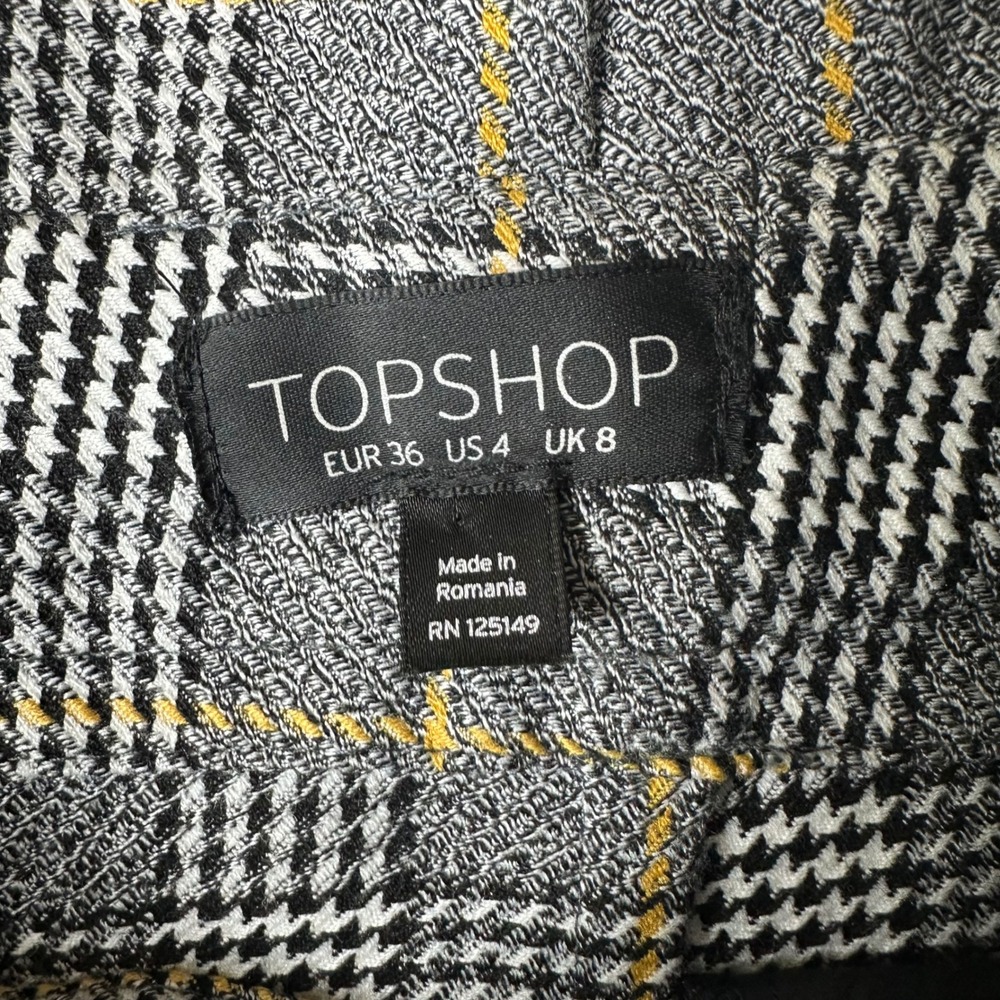 Topshop Grey Yellow Plaid Wide Leg Paperbag Waist Trousers Glen Check Pants US 4 - Picture 5 of 7
